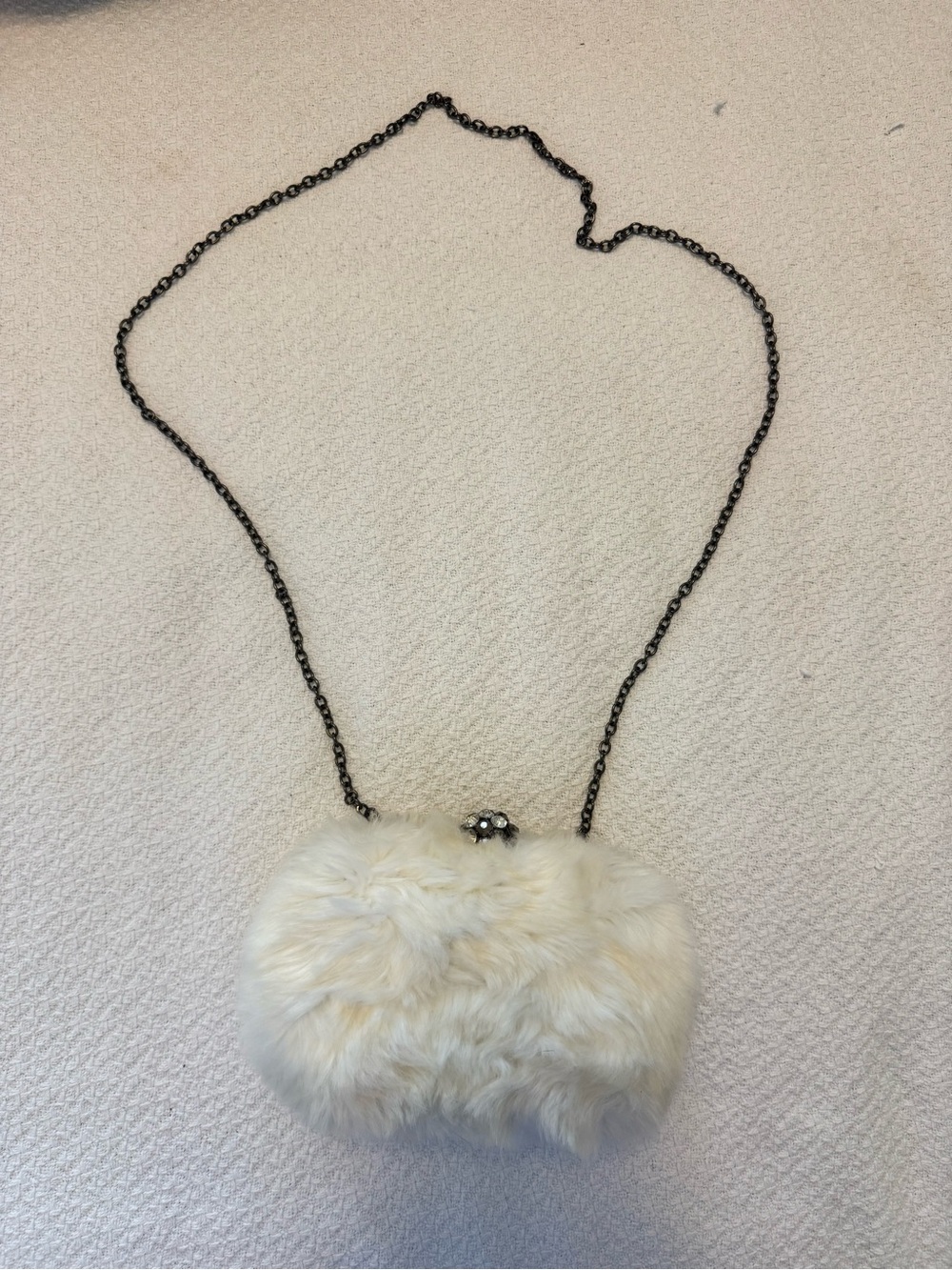 Sondra Roberts Cream Faux Fur Crossbody with Black Chain